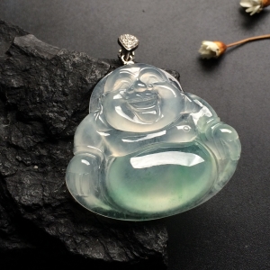 （超值推荐）冰种淡晴水玉佛挂件（金扣）