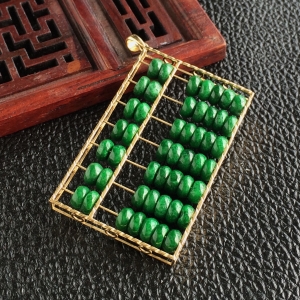 (超值推荐)糯冰种浓绿镶黄18K金精打细算胸坠