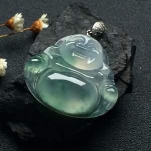 （超值推荐）冰种飘花玉佛挂件（金扣）