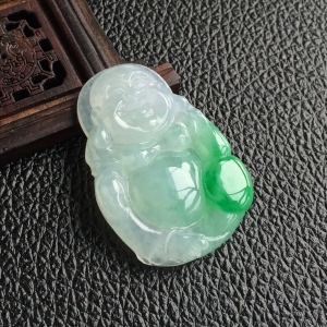 (超值推荐)糯冰种飘翠笑口常开挂件