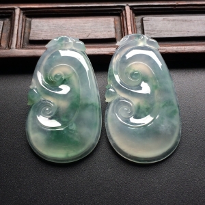 （超值推荐）冰种飘花如意挂件（一对）