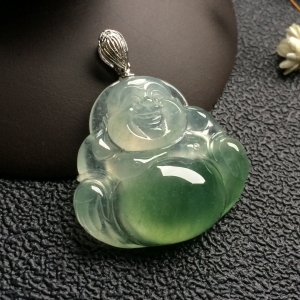 （超值推荐）冰种飘花玉佛挂件（金扣）