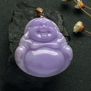 （超值推荐）糯冰种紫罗兰玉佛挂件（金扣）