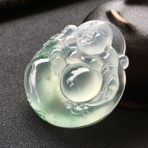 (超值推荐)冰种飘绿花布袋佛挂件