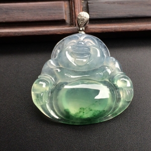 （超值推荐）冰种飘花玉佛挂件（金扣）