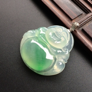 （超值推荐）冰种飘翠玉佛挂件（金扣）