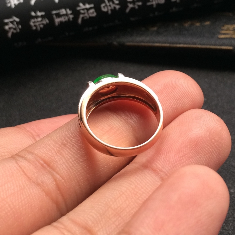 （超值推荐）冰玻种绿晴水镶彩金钻石戒指