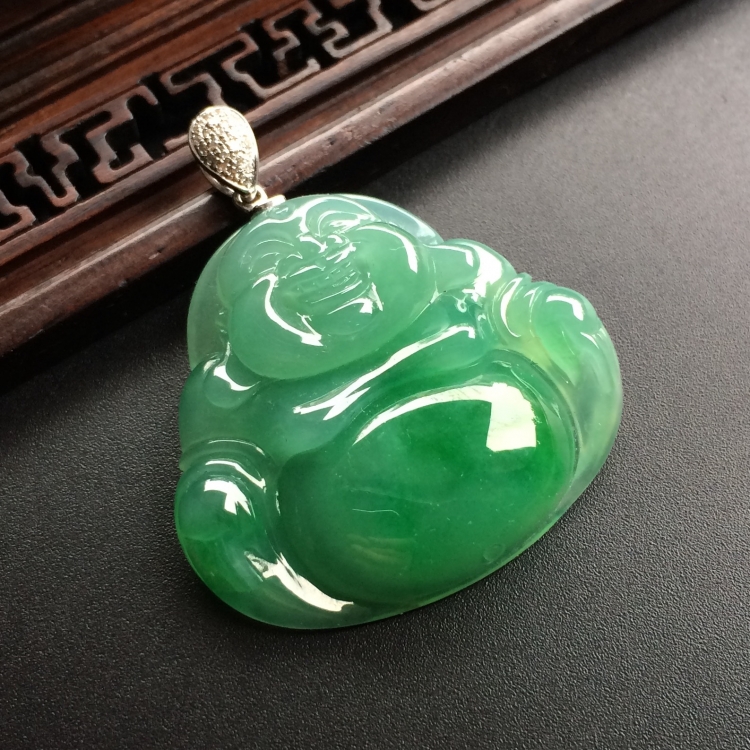 （超值推荐）冰种飘翠玉佛挂件（金扣）