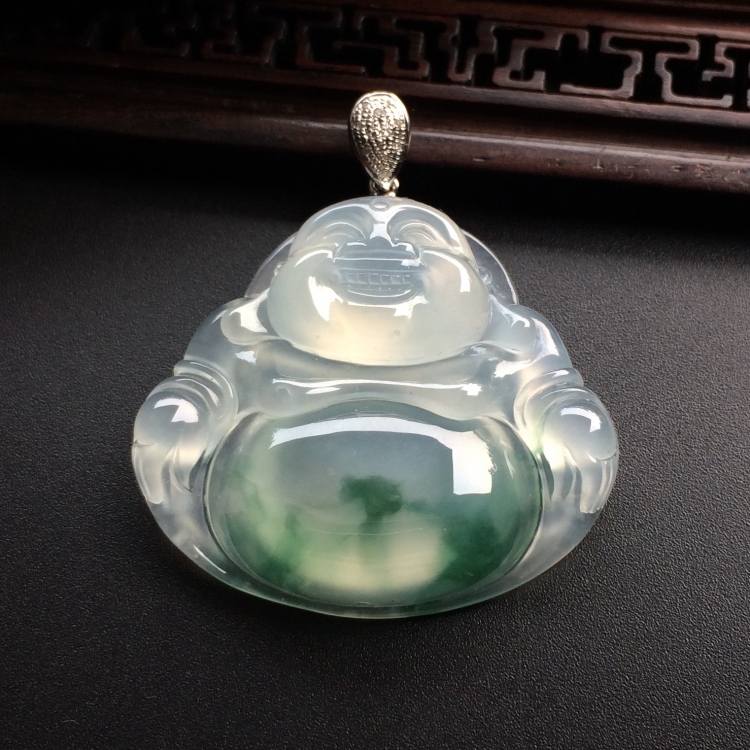 （超值推荐）冰种飘花玉佛挂件（金扣）