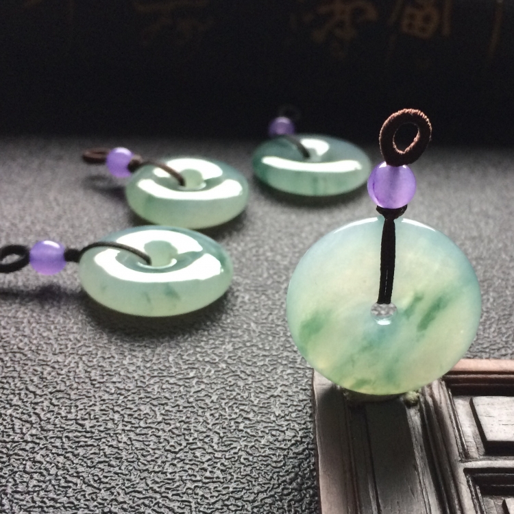 （超值推荐）糯冰种飘花平安扣挂件（四件一批）