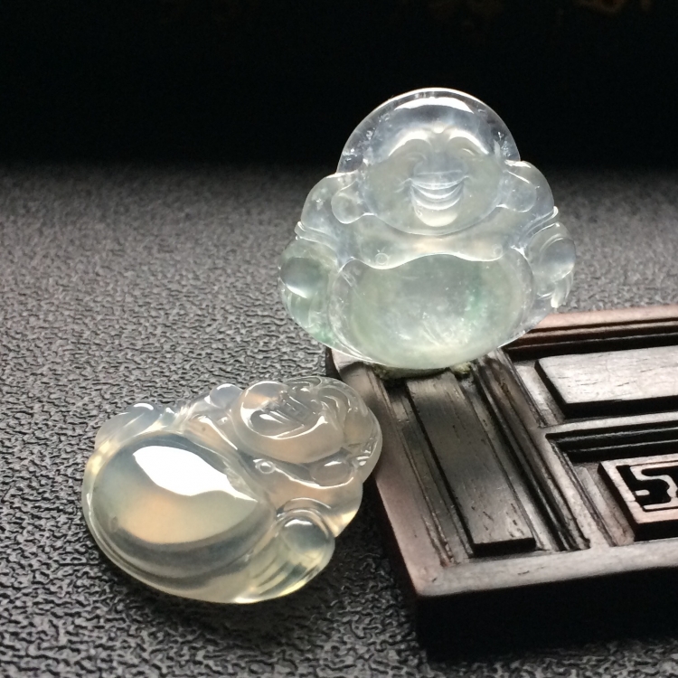 （超值推荐）冰种略飘花玉佛挂件（一对）