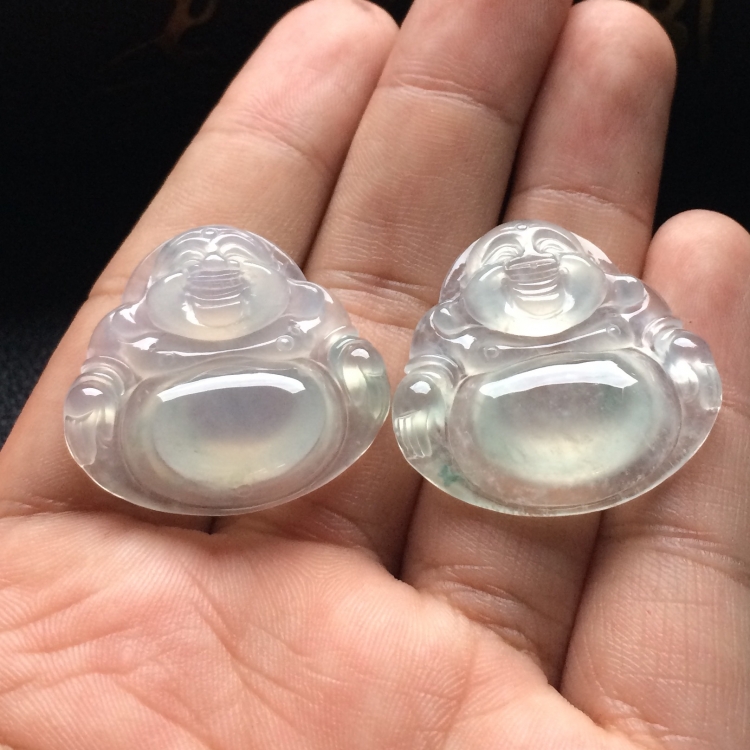 （超值推荐）冰种略飘花玉佛挂件（一对）