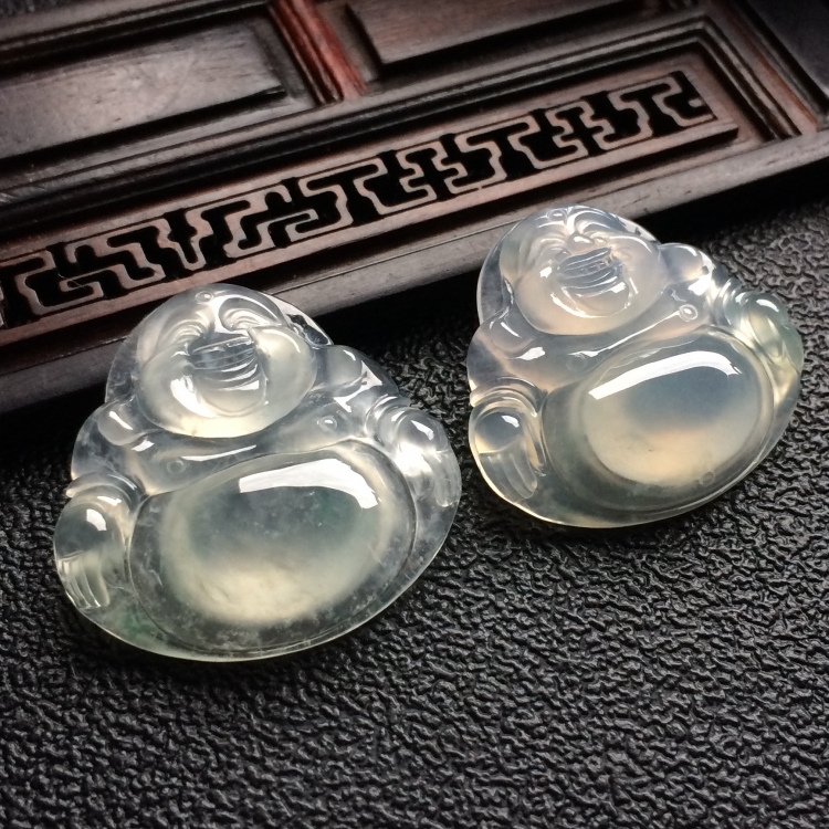 （超值推荐）冰种略飘花玉佛挂件（一对）