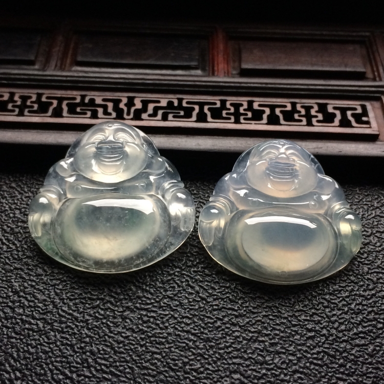 （超值推荐）冰种略飘花玉佛挂件（一对）