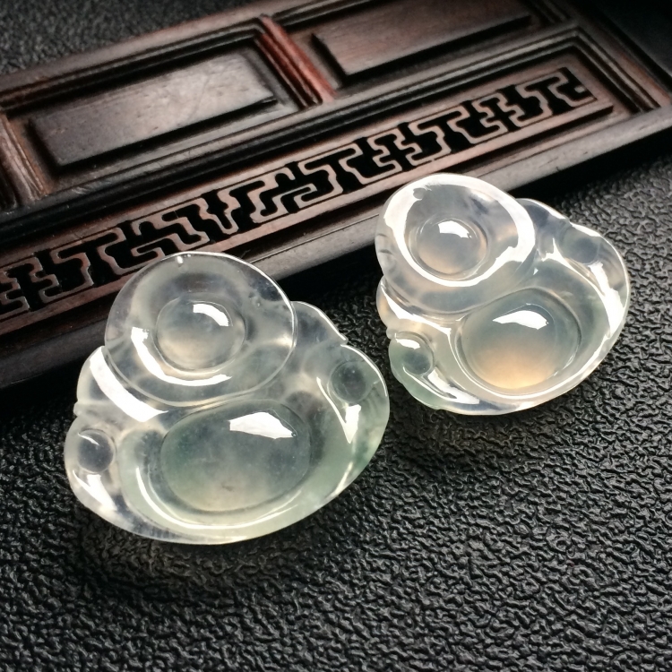 （超值推荐）冰种略飘花玉佛挂件（一对）