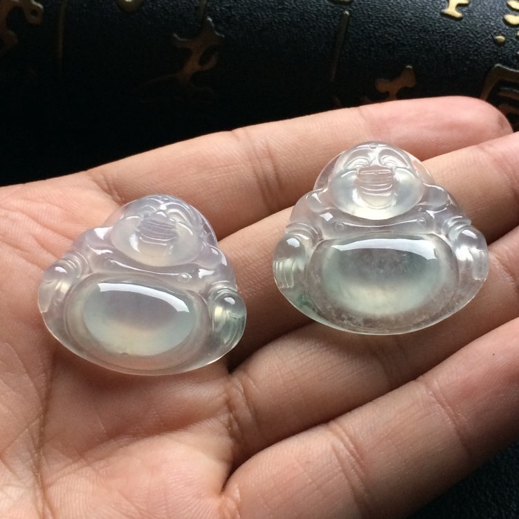 （超值推荐）冰种略飘花玉佛挂件（一对）