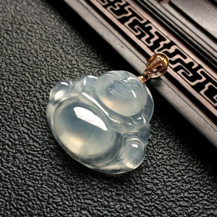 （超值推荐）冰种淡晴水玉佛挂件（金扣）