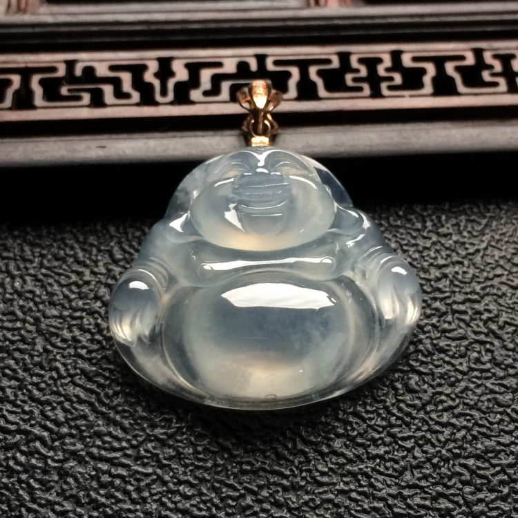 （超值推荐）冰种淡晴水玉佛挂件（金扣）