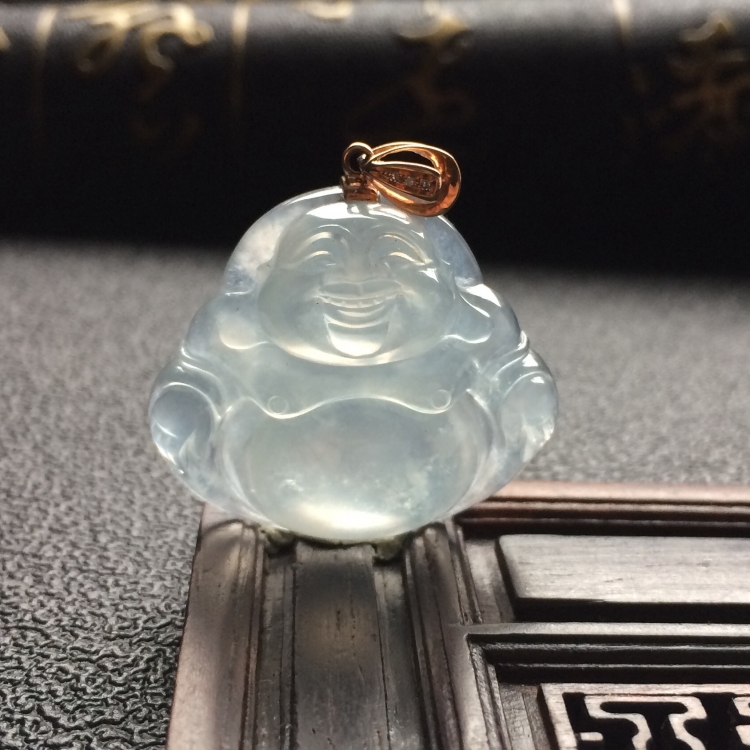 （超值推荐）冰种淡晴水玉佛挂件（金扣）