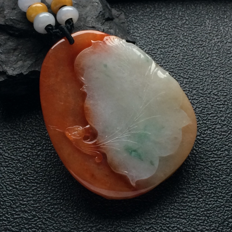（超值推荐）糯冰种红黄翡富贵花开挂件