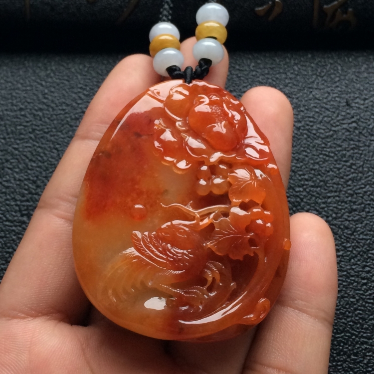 （超值推荐）糯冰种红黄翡富贵花开挂件