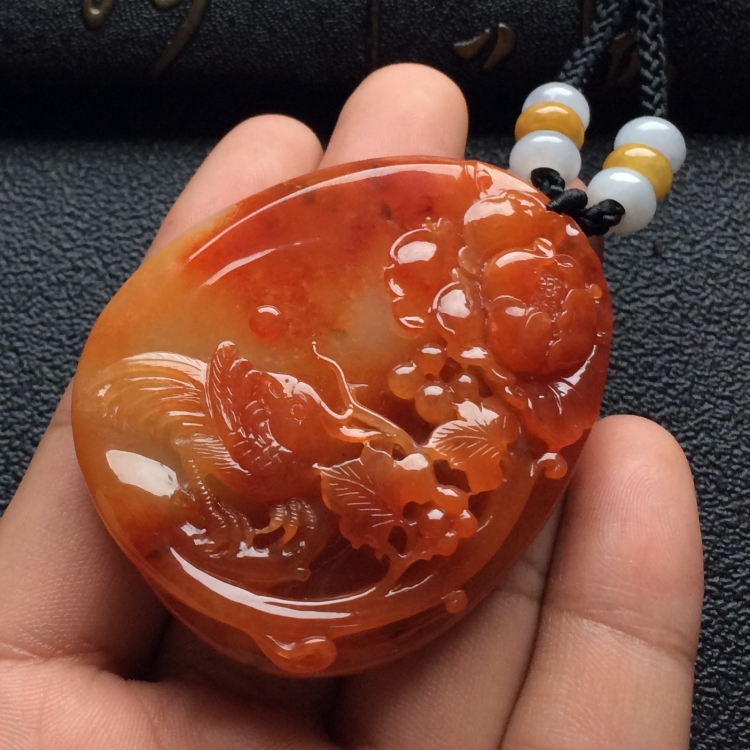 （超值推荐）糯冰种红黄翡富贵花开挂件