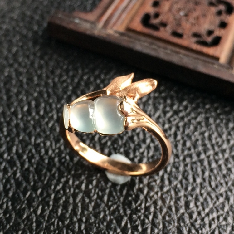 (超值推荐)冰种淡晴水镶玫瑰金葫芦戒指