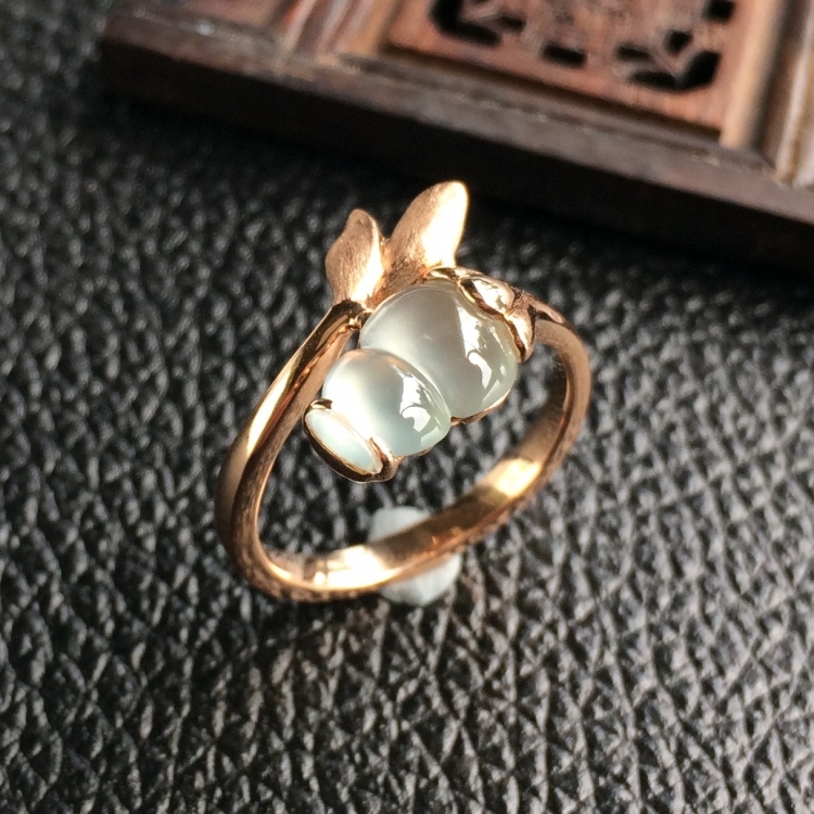 (超值推荐)冰种淡晴水镶玫瑰金葫芦戒指