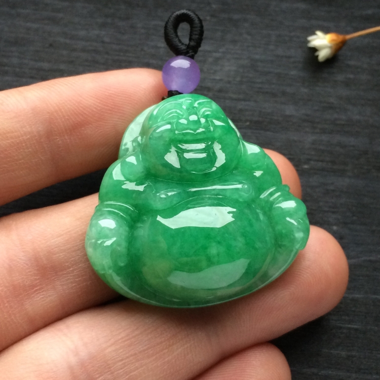（超值推荐）糯冰种豆绿玉佛挂件