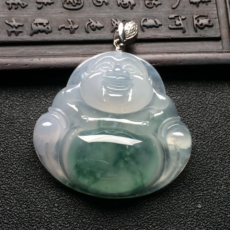 （超值推荐）冰种飘花玉佛挂件（金扣）