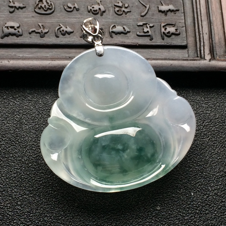 （超值推荐）冰种飘花玉佛挂件（金扣）