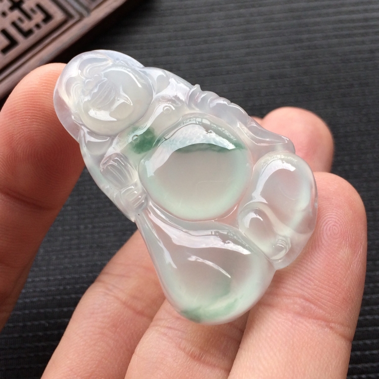 (超值推荐)冰种飘绿花布袋佛挂件