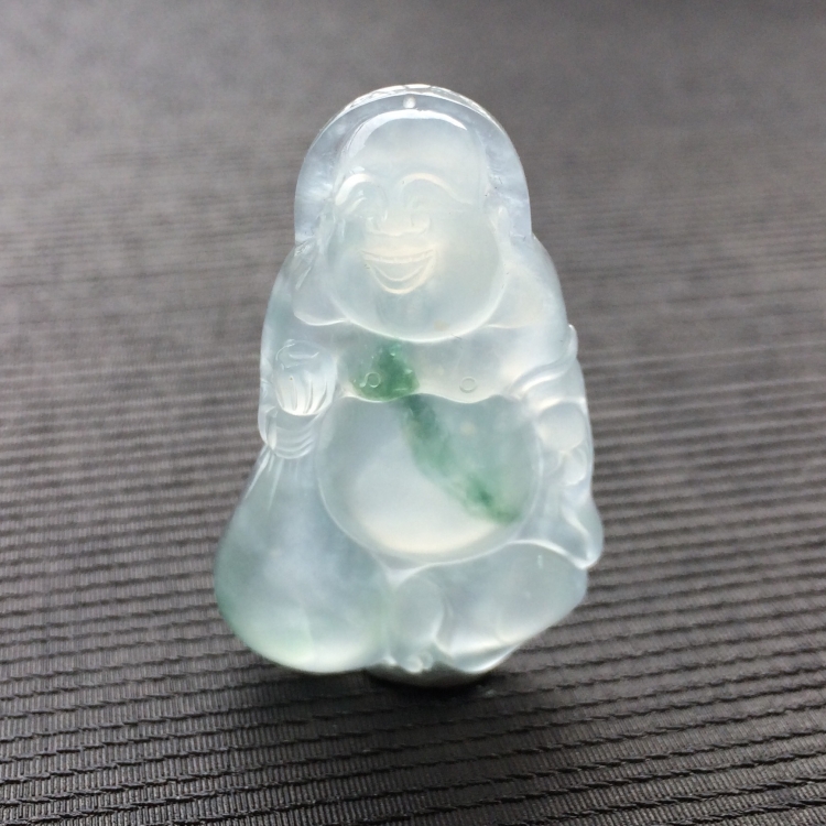 (超值推荐)冰种飘绿花布袋佛挂件