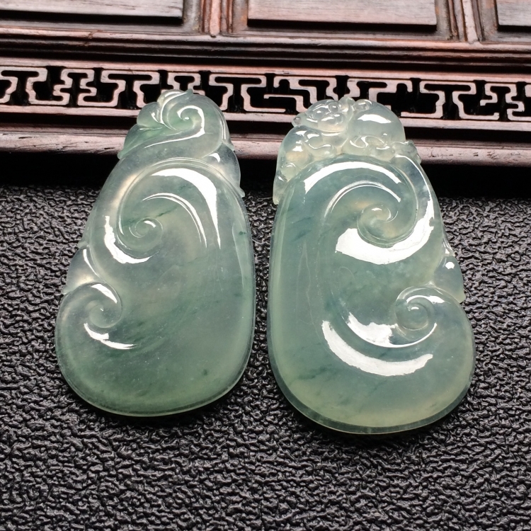 （超值推荐）冰种飘花如意挂件（一对）