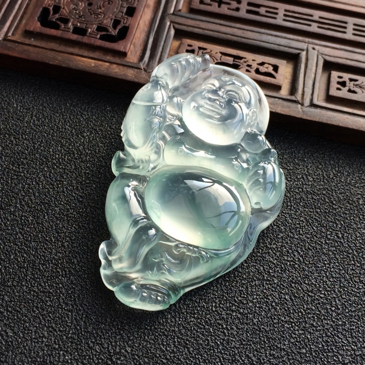 (超值推荐)冰玻种晴水飘花笑口常开挂件