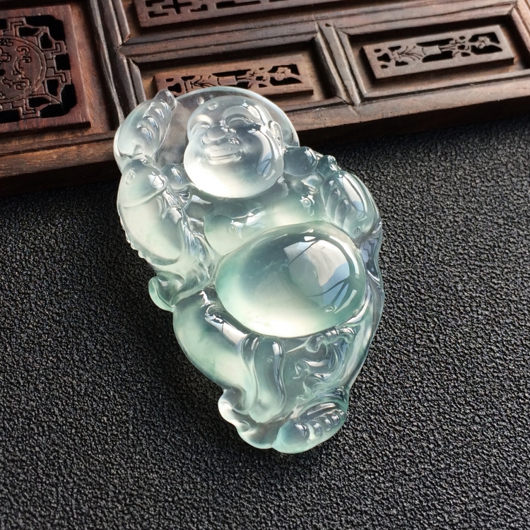 (超值推荐)冰玻种晴水飘花笑口常开挂件