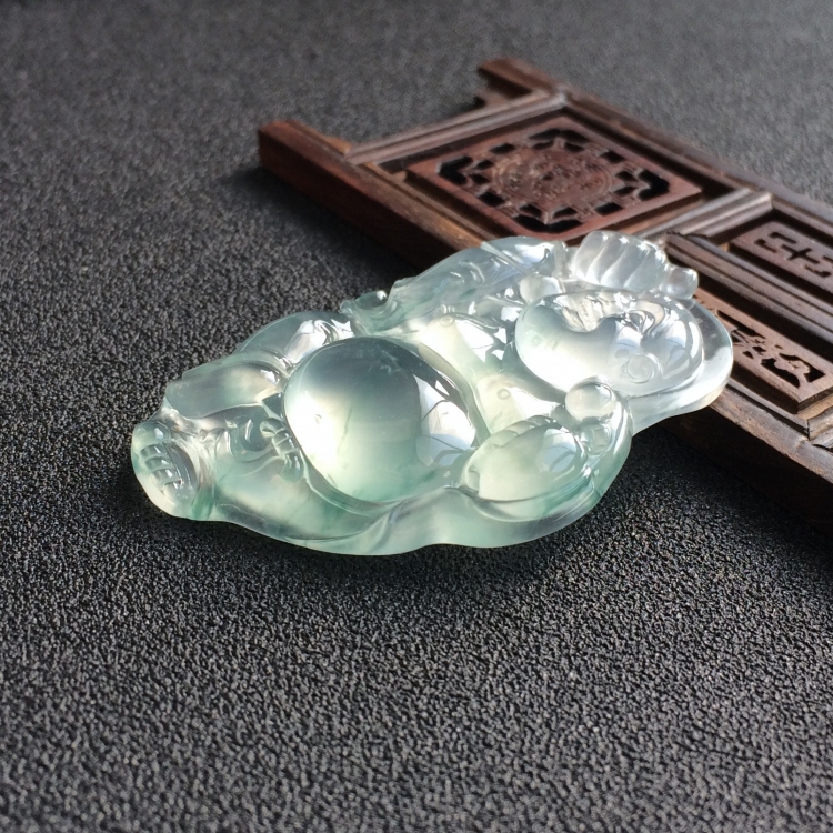 (超值推荐)冰玻种晴水飘花笑口常开挂件