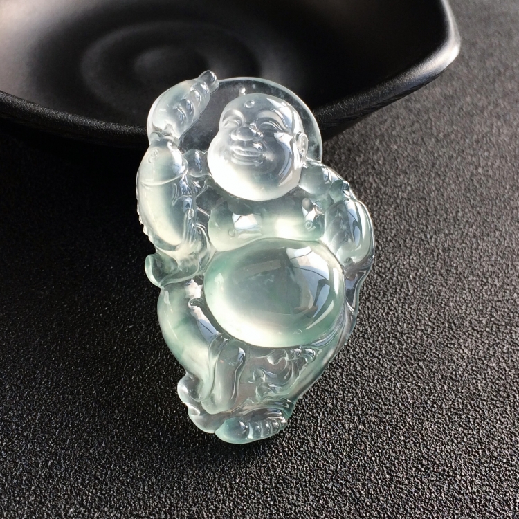 (超值推荐)冰玻种晴水飘花笑口常开挂件