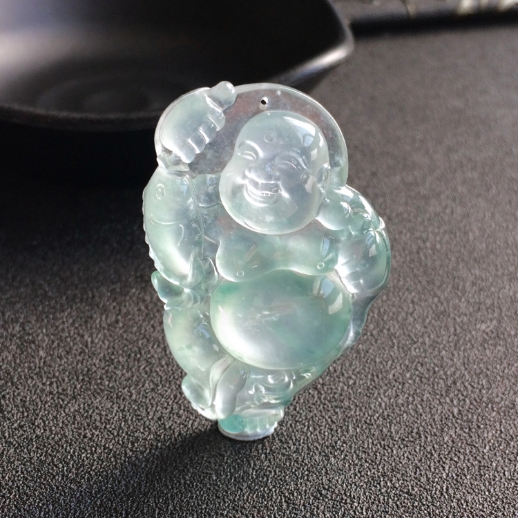 (超值推荐)冰玻种晴水飘花笑口常开挂件