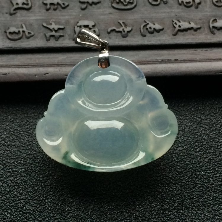 （超值推荐）冰种飘花玉佛挂件（金扣）
