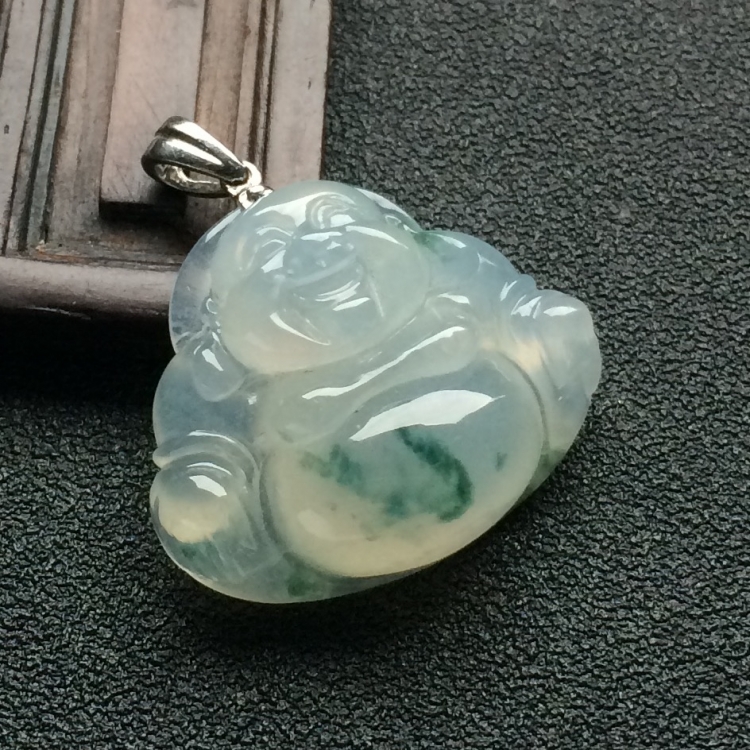 （超值推荐）冰种飘花玉佛挂件（金扣）