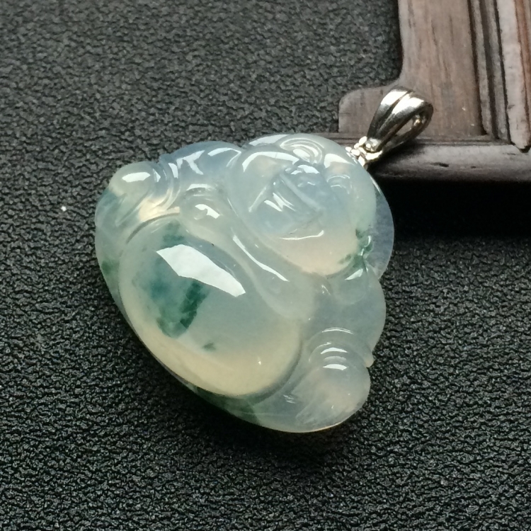 （超值推荐）冰种飘花玉佛挂件（金扣）