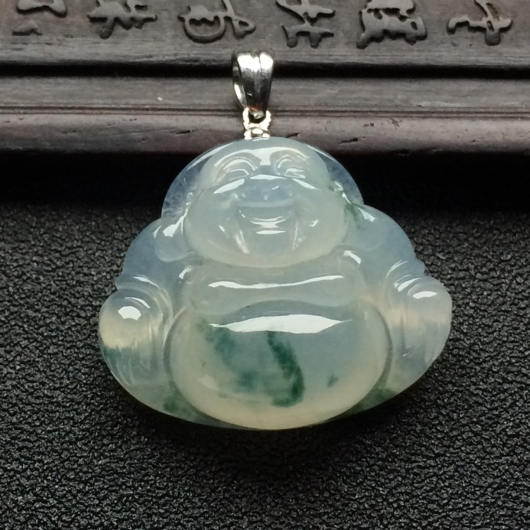 （超值推荐）冰种飘花玉佛挂件（金扣）