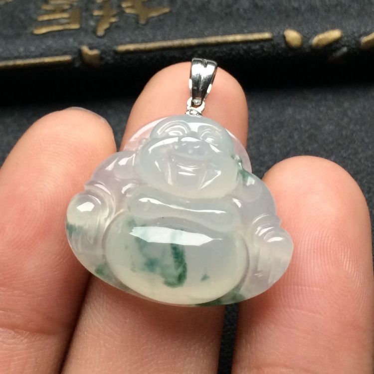 （超值推荐）冰种飘花玉佛挂件（金扣）