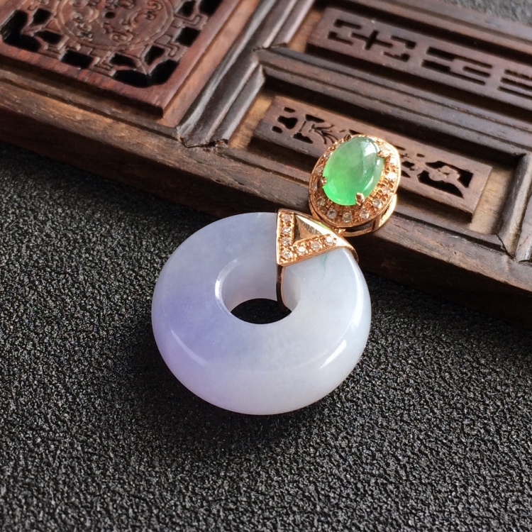 (超值推荐)糯冰种紫罗兰镶玫瑰金钻石平安环胸坠