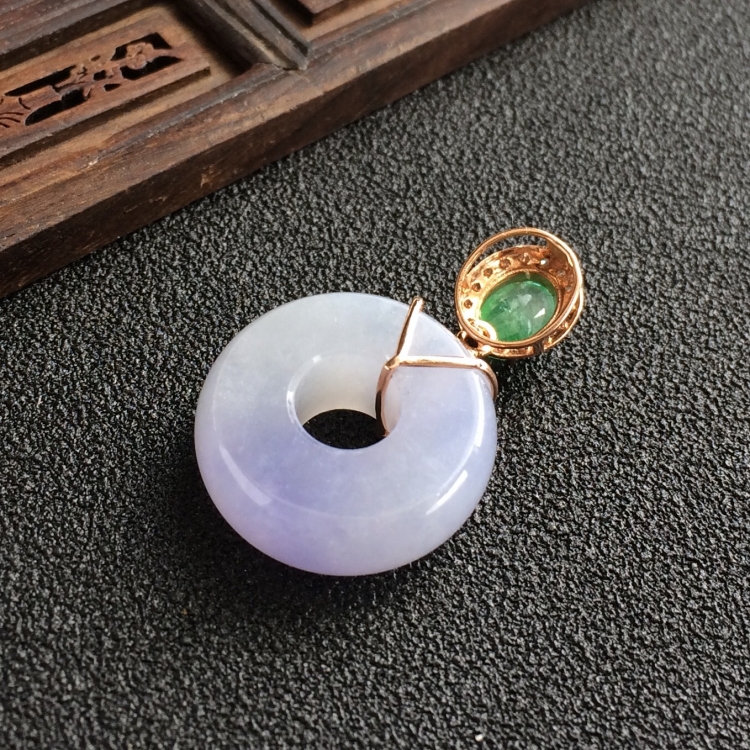 (超值推荐)糯冰种紫罗兰镶玫瑰金钻石平安环胸坠