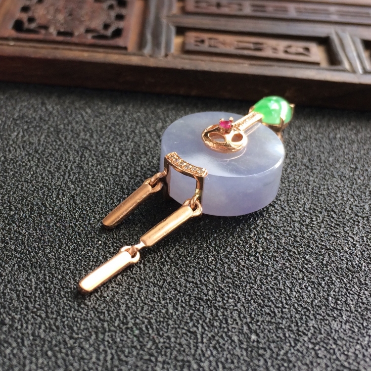 (超值推荐)糯冰种紫罗兰镶玫瑰金钻石平安扣胸坠