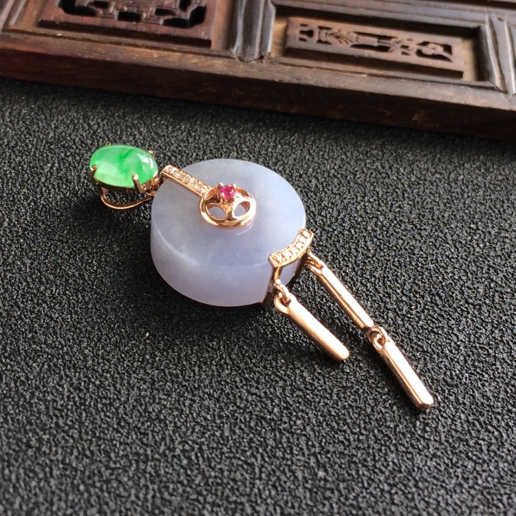 (超值推荐)糯冰种紫罗兰镶玫瑰金钻石平安扣胸坠