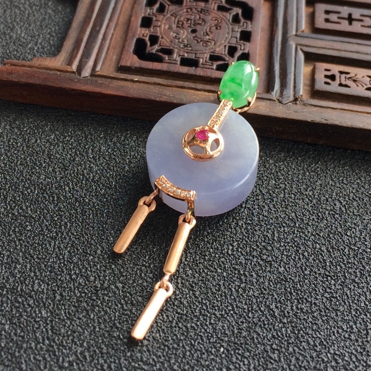 (超值推荐)糯冰种紫罗兰镶玫瑰金钻石平安扣胸坠