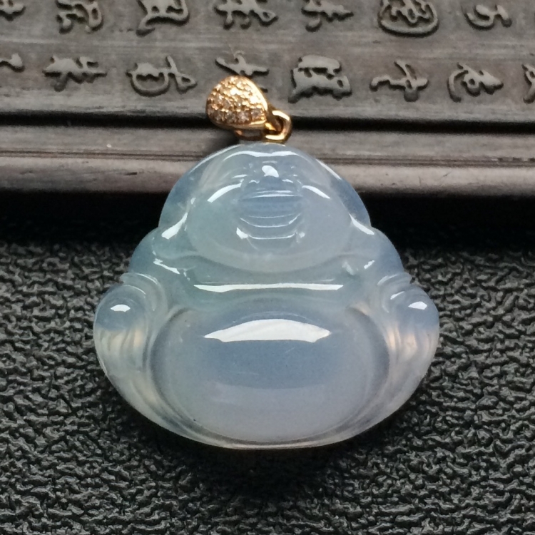 （超值推荐）冰种淡紫罗兰玉佛挂件（金扣）